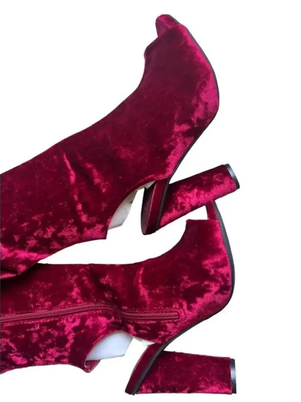 Bamboo - Red Velvet Over-the-Knee Thigh High Peep Toe